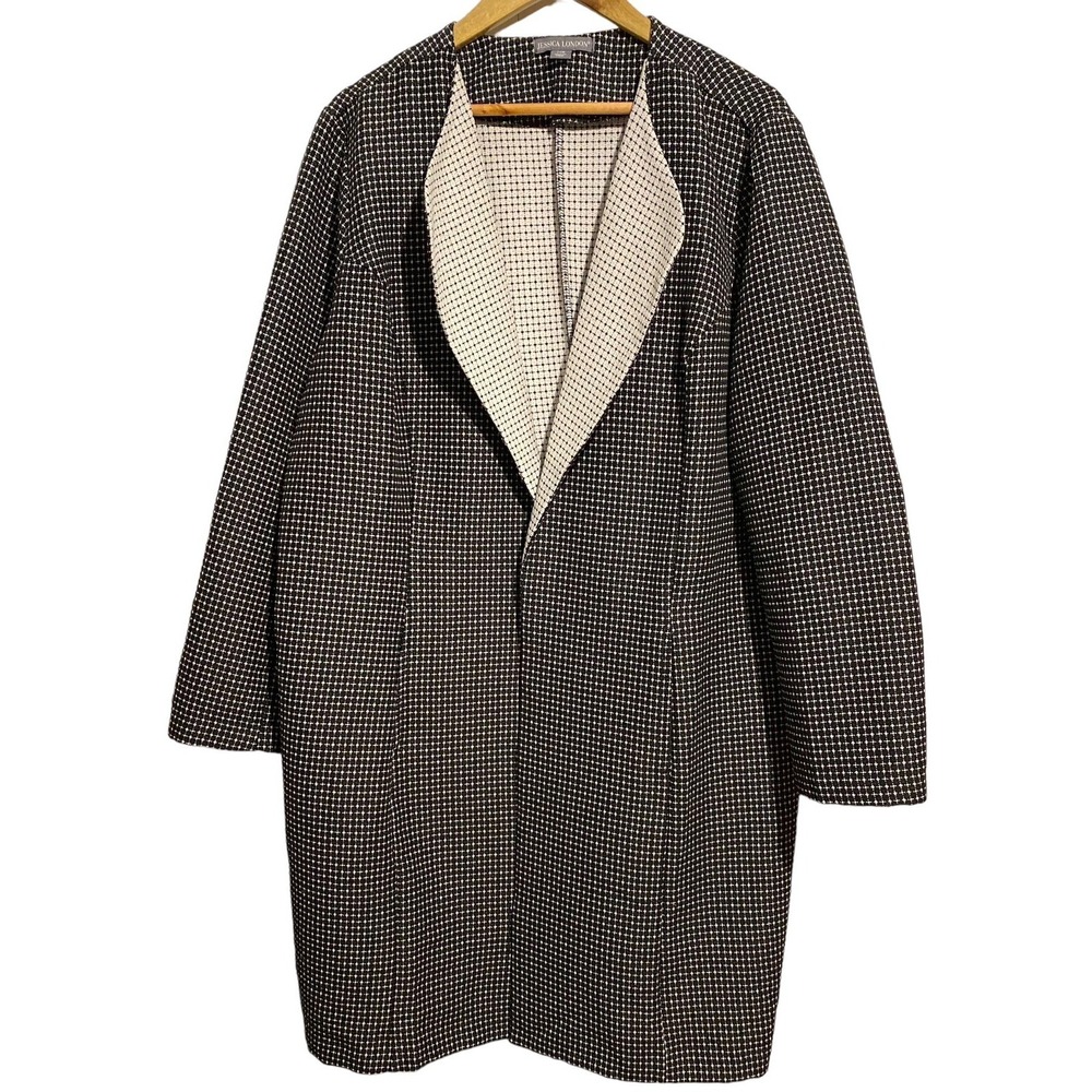 Jessica London 24W Black White Open Front Jacket Blazer 3x long line career
